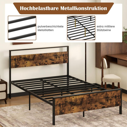 Pramoninis metalinis lovos rėmas 200x140 cm čiužiniui, medinis galvūgalis