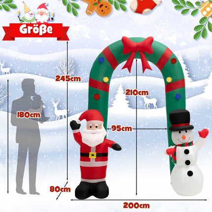 Pripučiama kalėdinė arka su Kalėdų Seneliu ir Sniego Seniu, 245 cm
