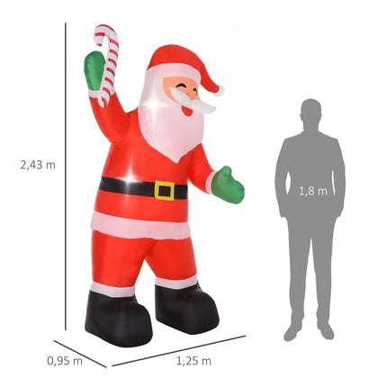 Pripučiamas Kalėdų Senelis su LED lemputėmis, 243 cm