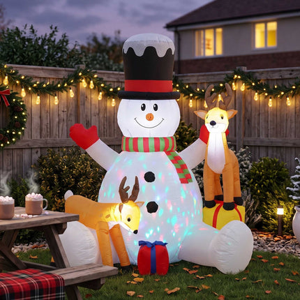 Inflatable Christmas Snowman with 2 Reindeer, 215 cm, LED Lights, Outdoor