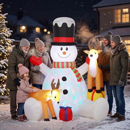 Inflatable Christmas Snowman with 2 Reindeer, 215 cm, LED Lights, Outdoor