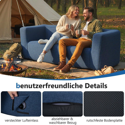 Pripučiama dvigulė sofa su nuimamu užvalkalu, mėlyna, 138 cm