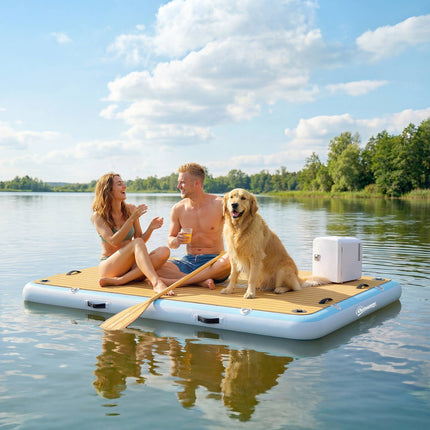 Pripučiama plaukiojanti platforma, neslidus denis, talpa 4-6 asmenims