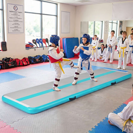 Pripučiamas gimnastikos kilimėlis su elektrine pompa, žalias