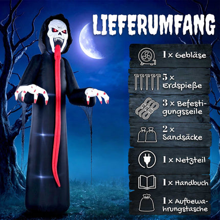 Pripučiamas Helovino skeletas su LED lemputėmis, 310 cm