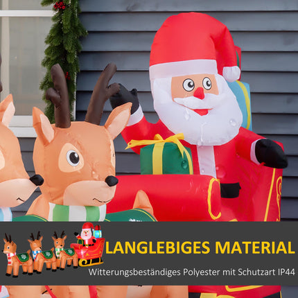 Inflatable Santa Sleigh with 3 Reindeer and LED Lights, 319 cm, Incl. Blower