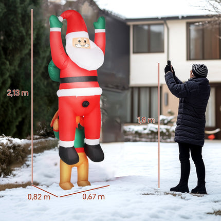 Pripučiamas Kalėdų Senelis su šuniuku ir LED lemputėmis, 214 cm