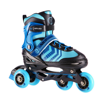 Inline & Hockey Ice Skates, 4-in-1, Black-Blue, Size M