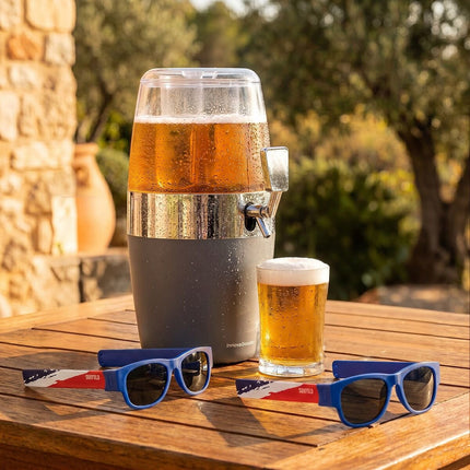 InnovaGoods Beer Dispenser and 2 Sunfold Roll-Up Sunglasses, France Blue