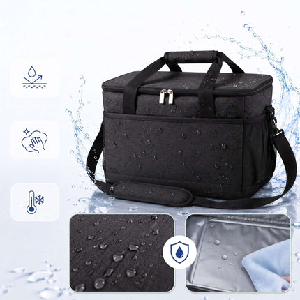 Insulated Cool Bag with Shoulder Strap and Two Handles, Leak-Proof, Black