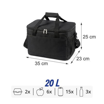 Insulated Cool Bag with Shoulder Strap and Two Handles, Leak-Proof, Black