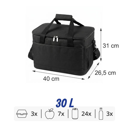 Insulated Cool Bag with Shoulder Strap and Two Handles, Leak-Proof, Black