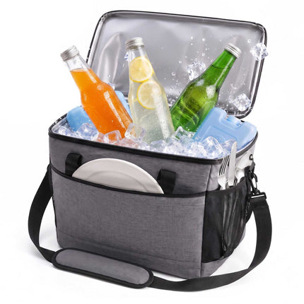 Insulated Cool Bag with Shoulder Strap and Two Handles, Leak-Proof, Grey