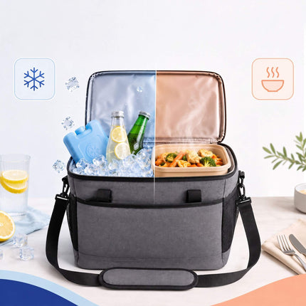 Insulated Cool Bag with Shoulder Strap and Two Handles, Leak-Proof, Grey