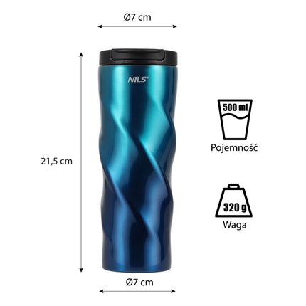 Termosuotas nerūdijančio plieno kelioninis puodelis, 500 ml, mėlynas