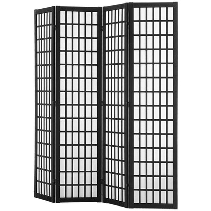Japanese Room Divider, 4-Panel Folding Wood Privacy Screen