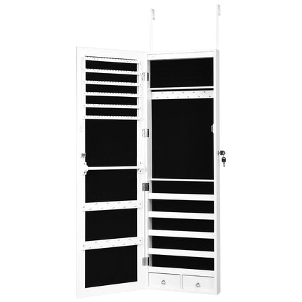 Papuošalų spintelė su 15 LED papuošalų lentynų, papuošalų organizatoriumi, 37 x 8,5 x 120 cm, balta