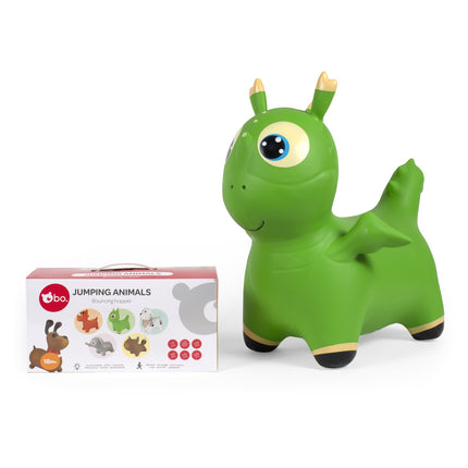 Šokinėjantis gyvūnų žaislas - žalias dinozauras vaikams