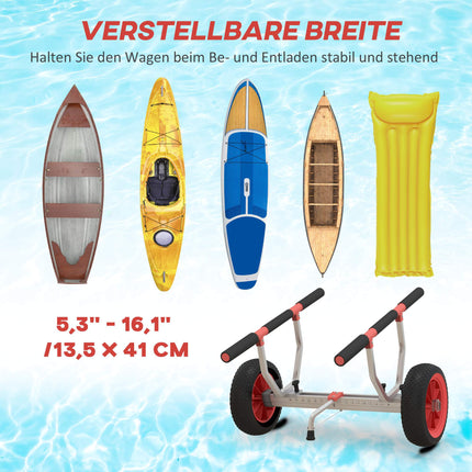 Baidarių vežimėlis su reguliuojamu pločiu, dideliais ratais, aliuminio rėmu