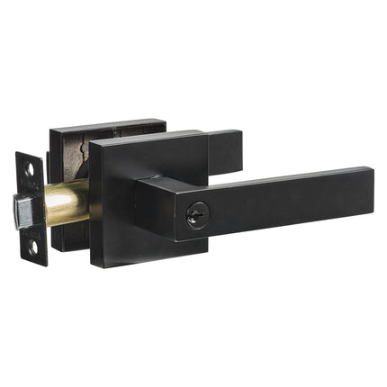 Keyed Entry Door Lever Handle, Black, Reversible, 2 Keys