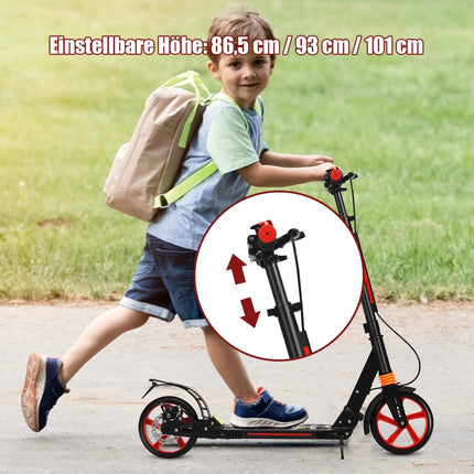 Miesto paspirtukas „Kickscooter“ su reguliuojamo aukščio paspirtuku ir nešiojimo dirželiu, juodas