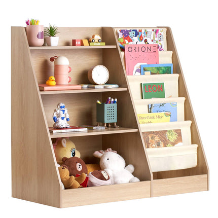 Kids 4-Tier Wooden Sling Bookshelf, 10 Compartments