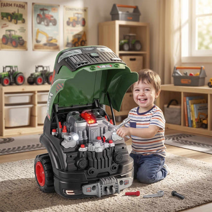 Vaikiškas 60 dalių žaislinių automobilių remonto rinkinys su šviesomis ir garsais