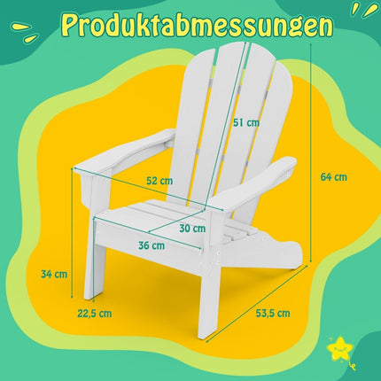 Vaikiška Adirondack kėdė, HDPE, ergonomiškas atlošas, balta
