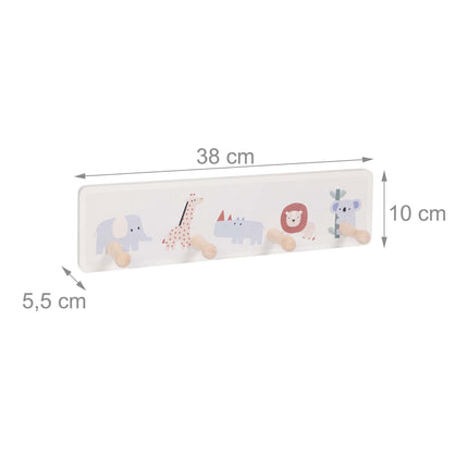 Vaikiška paltų kabykla su 4 kabliukais, MDF ir pušis, 10x38 cm
