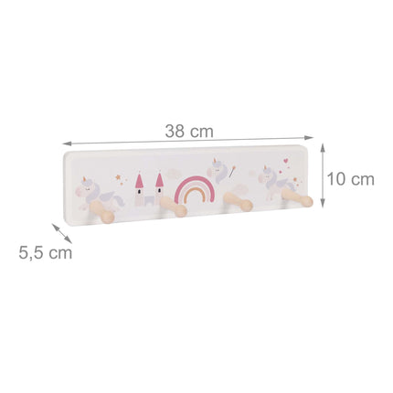 Vaikiška paltų kabykla su 4 kabliukais, MDF ir pušis, 10x38 cm