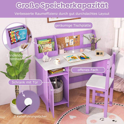 Vaikiško stalo ir kėdės komplektas su daiktadėže, violetinė mediena