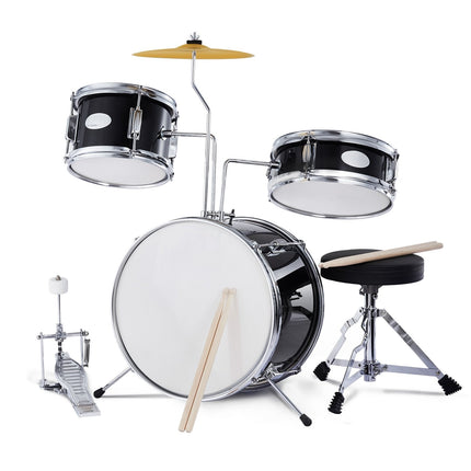 Kids Drum Set, 3-Piece 14-Inch Kit With Throne, Black