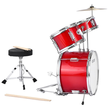 Kids Drum Set, 3-Piece 14-Inch, Throne, Drumsticks, Red