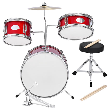 Kids Drum Set, 3-Piece 14-Inch, Throne, Drumsticks, Red