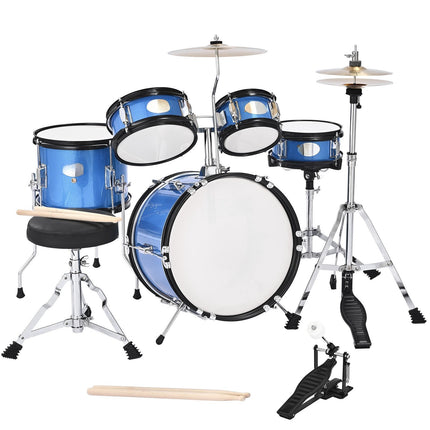 Kids Drum Set, 5-Piece 14-Inch Kit With Throne, Blue