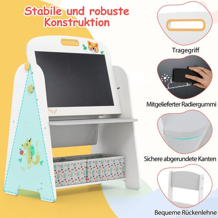 Vaikiškas molbertas su kėde - magnetinis ir kreidinis, daiktams laikyti