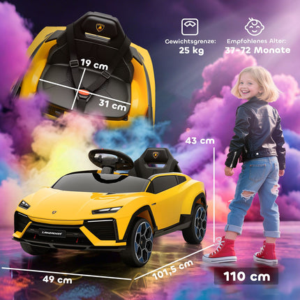 Vaikiškas elektrinis automobilis 12V su nuotolinio valdymo pultu, 2 varikliais, geltonas