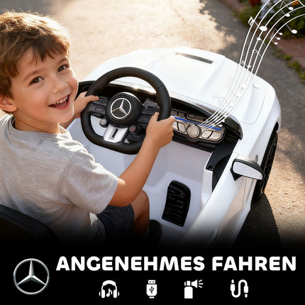 Vaikiškas elektrinis automobilis, „Mercedes“ dizainas, 12 V, nuotolinis valdymas, LED, baltas