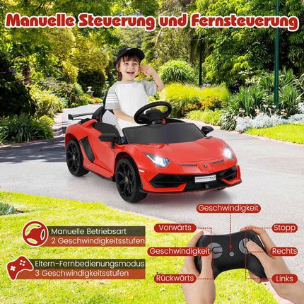 Vaikiškas elektrinis automobilis su nuotolinio valdymo pultu, LED žibintais - raudonas Lamborghini