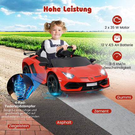 Vaikiškas elektrinis automobilis su nuotolinio valdymo pultu, LED žibintais - raudonas Lamborghini