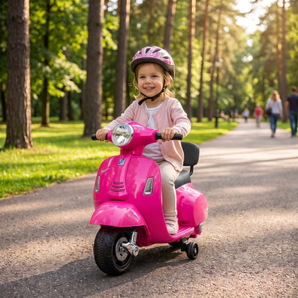 Kids Electric Motorbike with Training Wheels and Backrest, 18–36 Months, Pink