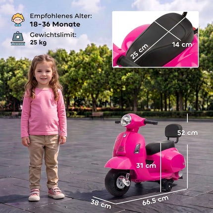 Kids Electric Motorbike with Training Wheels and Backrest, 18–36 Months, Pink