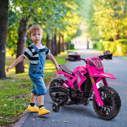 Vaikiškas elektrinis motociklas, 12 V, rožinis, su pagalbiniais ratukais