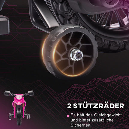 Vaikiškas elektrinis motociklas, 12 V, rožinis, su pagalbiniais ratukais