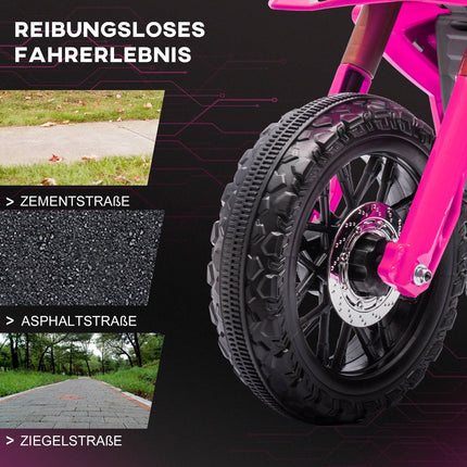 Vaikiškas elektrinis motociklas, 12 V, rožinis, su pagalbiniais ratukais