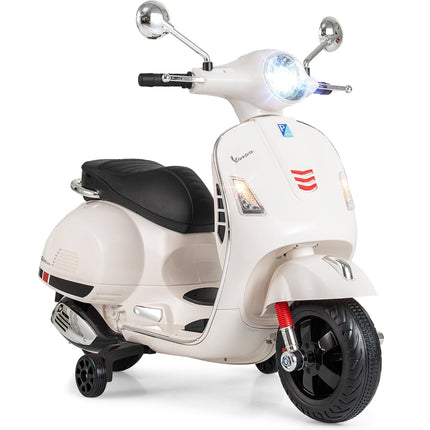 Vaikiškas elektrinis motociklas su LED žibintais, garso signalu - baltas