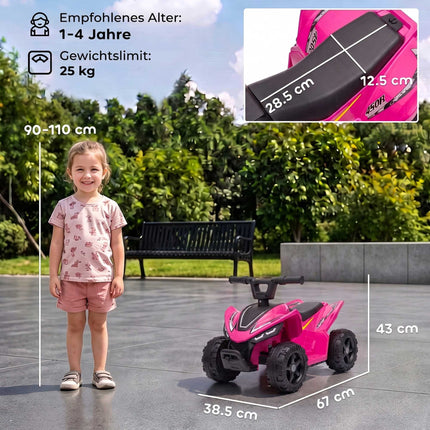 Kids Electric Quad 6V with Lithium Battery, Button Control, Pink, 18-48 Months