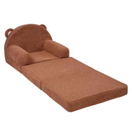 Kids Fold-Out Sofa Chair Bed, Washable Cover, Brown