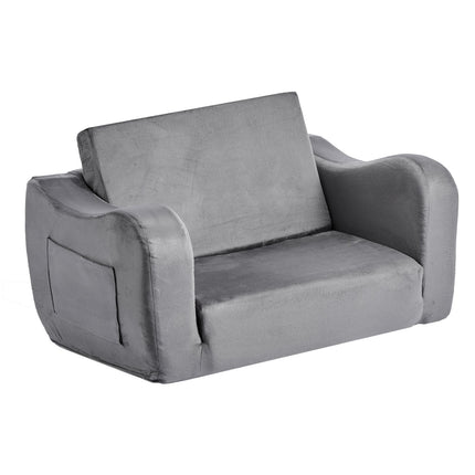 Kids Fold-Out Sofa, Convertible Toddler Chair Lounger, Gray