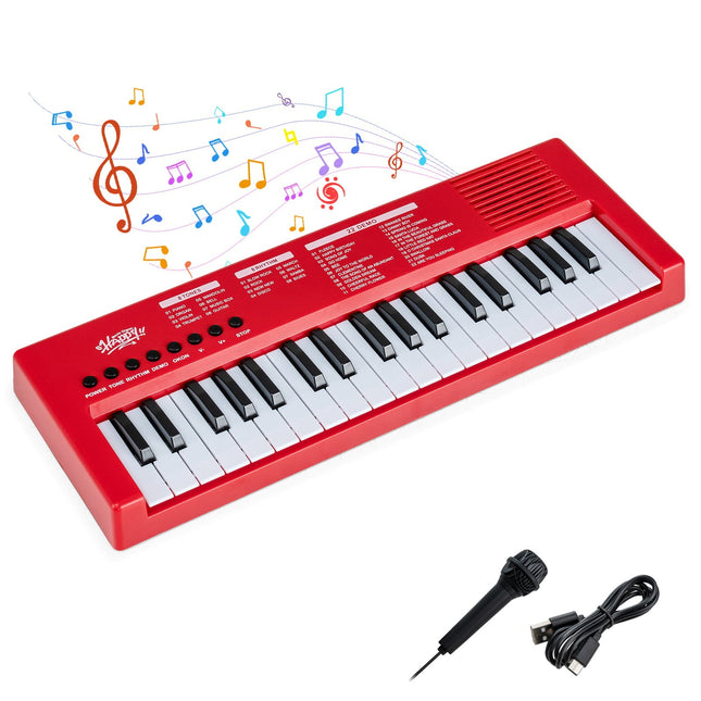 Vaikiškas klaviatūros pianinas, 37 klavišai, 8 ritmai, raudonas, su mikrofonu
